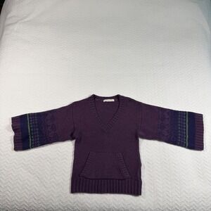 Melrose Chic Purple V Neck Fair Isle Knit Sweater Size M Lambs‎ Wool Blend GUC